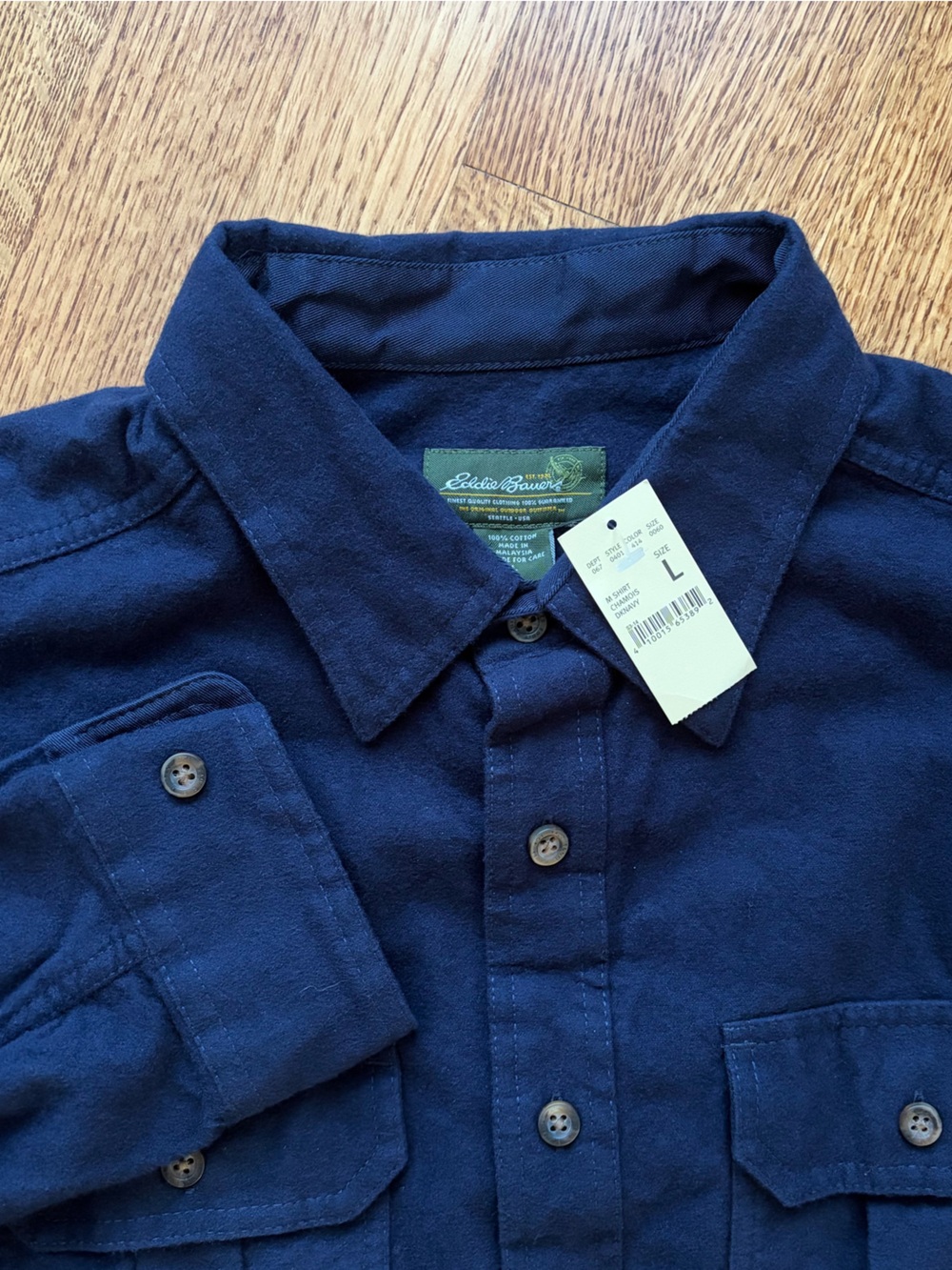 NWT Eddie Bauer Double Brushed Chamois Navy Blue Men’s Large Soft Flannel Shirt
